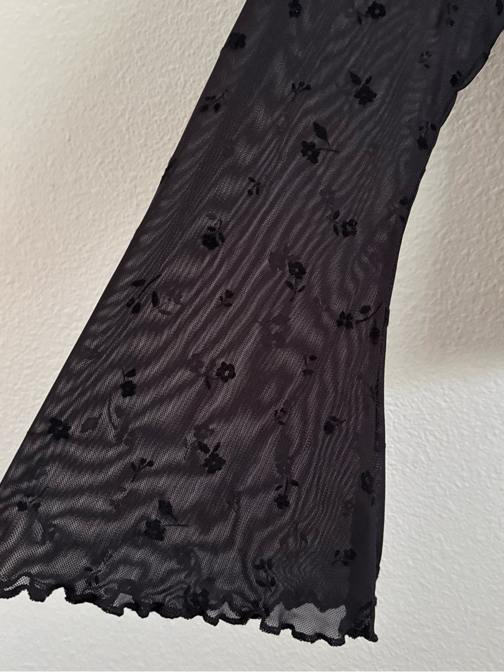 Y2K Sheer Black Mesh Floral Long Sleeve Top XL - Picture 3 of 7